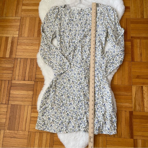 REFORMATION Tamra Dress Pixie Floral Blue White Size 4 Tie Waist Mini Pu… - Picture 10 of 13